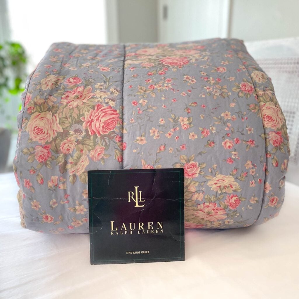 Front view of vintage Ralph Lauren Shelter Island Queen comforter with bold nautical floral pattern