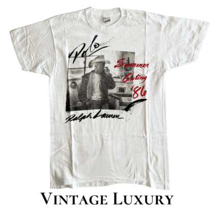 Rare 1986 Ralph Lauren employees-only t-shirt featuring Ralph smoking a cigarette at his Colorado ranch