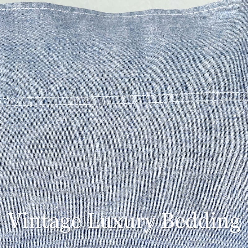 Top-down view of Polo Ralph Lauren denim sheet header showing folded edge detail