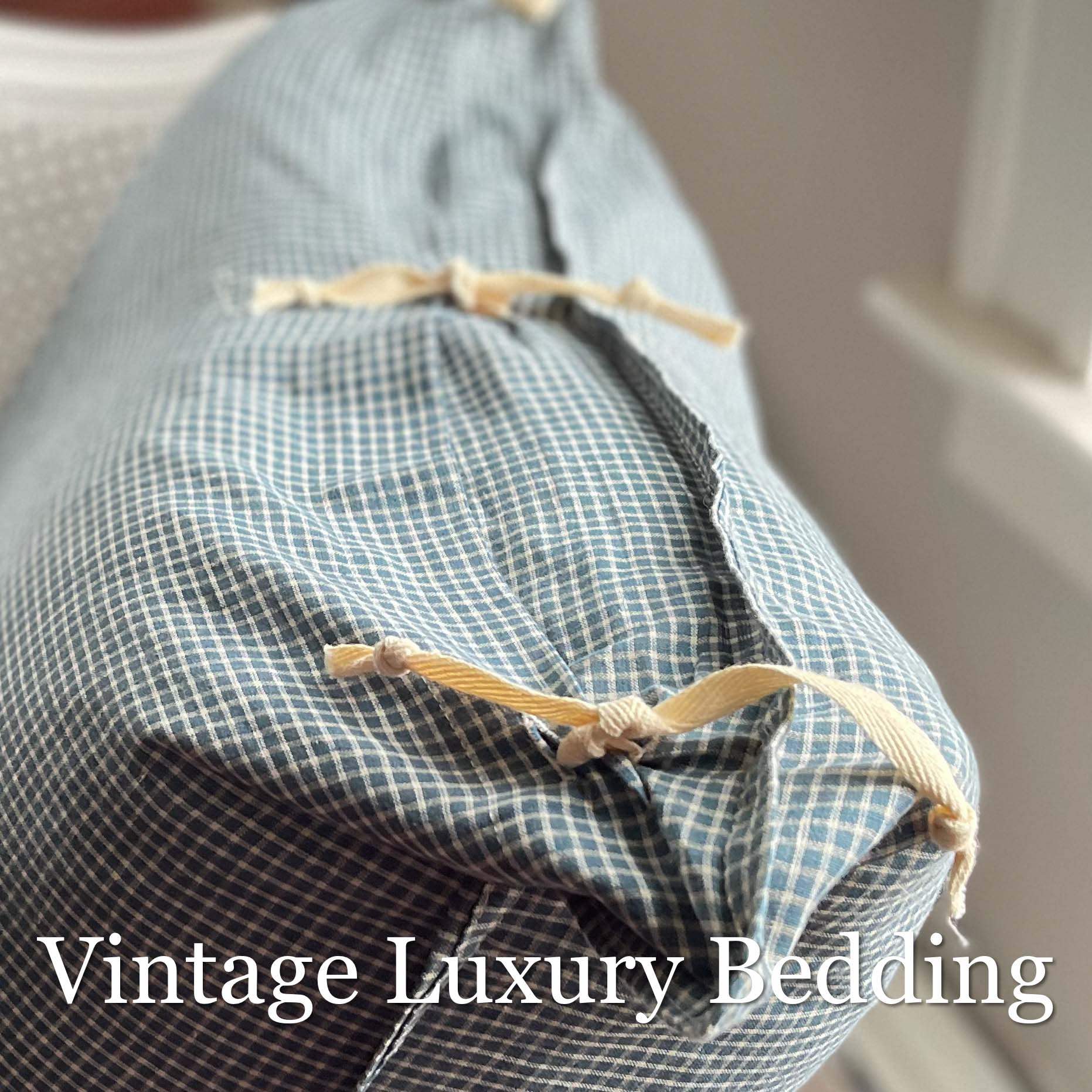 Top view of Ralph Lauren Chadwick Blue Check European sham showing the charming fabric ties.