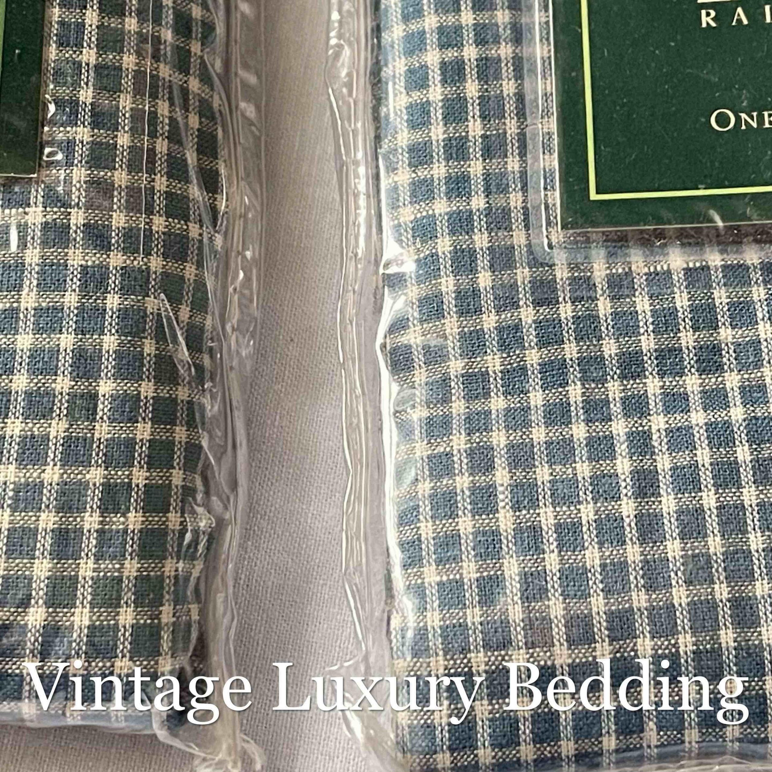 Top-down view of two Ralph Lauren Chadwick Blue Check Euro Shams in their original packaging.