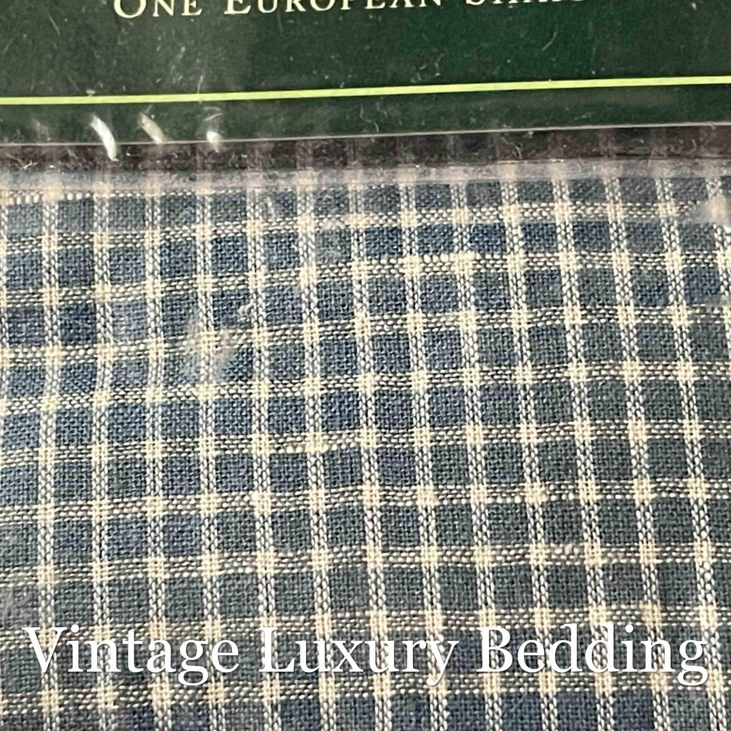 Close-up of the Ralph Lauren Chadwick Blue Check Euro Sham showing the blue check pattern inside the original packaging.