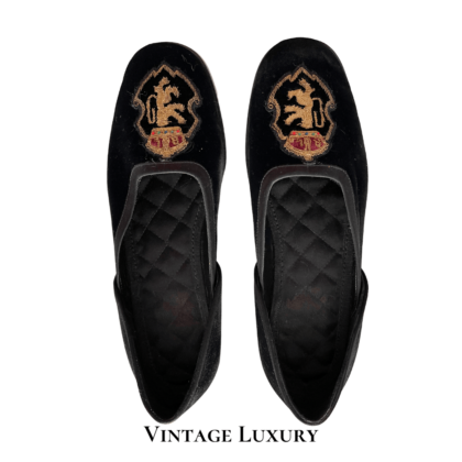 Vintage Women’s Ralph Lauren Velvet Crest Loafers – Black, Size 6 – Authentic