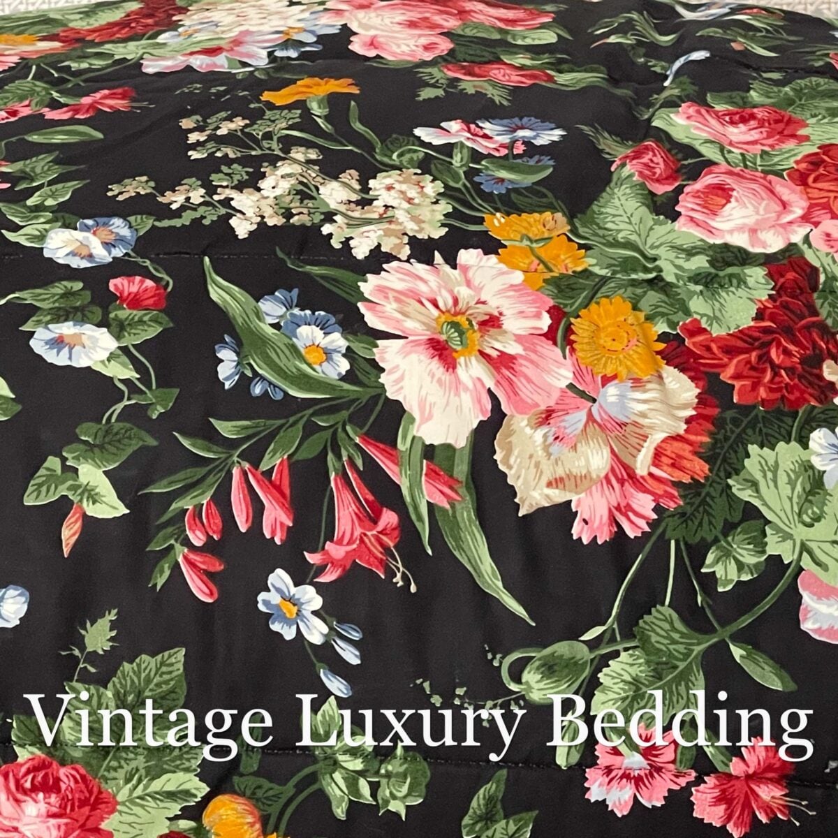 Vintage Ralph Lauren Cossette Floral Comforter – King Size, Black