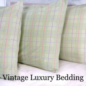 Side view of three Ralph Lauren Studio Glen Plaid Greenvale king pillowcases