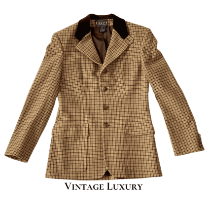 Vintage Ralph Lauren equestrian tweed riding blazer with beige velvet collar