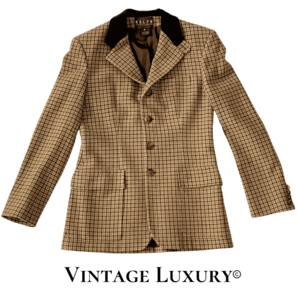 Vintage Ralph Lauren Women’s Tweed Velvet Collar Blazer – Size 8 – Excellent Condition