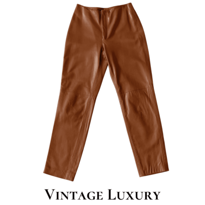 Rare 1990s Ralph Lauren ‘Collection Classics’ Lambskin Zip-Front Pants – Size 6 – Chocolate Brown