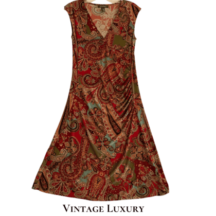 Vintage Ralph Lauren Short-Sleeve Paisley Dress – Size Small – Beautiful Drape