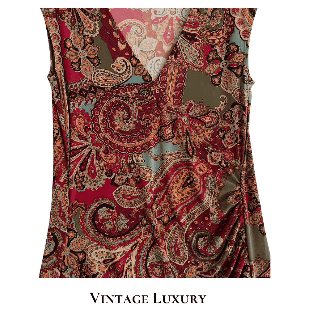 Vintage Ralph Lauren Paisley Dress – Small – Rust, Teal, Green