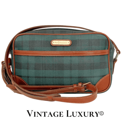 Vintage Ralph Lauren Green Tartan Shoulder Bag - 1990s, Leather Accents - Vintage Handbag