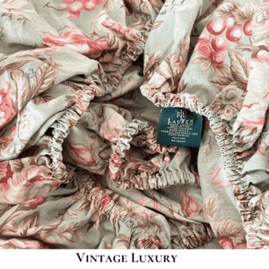 Top-down view of elastic edge on Ralph Lauren Charlotte fitted sheet