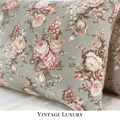 Side view of Charlotte pillowcase with pillow inside, displaying floral Ralph Lauren pattern