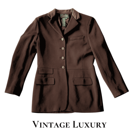 Vintage 1990s Ralph Lauren Women’s Brown 100% Wool Blazer with Leather Collar – Size 8 – English Country