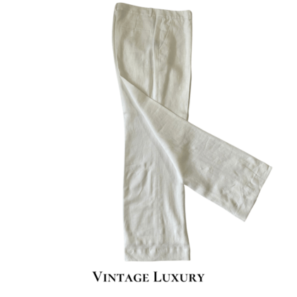Ralph Lauren Vintage 1990s Classic Single Button Flat Front Linen Pants – Size 8 – Excellent Condition – White