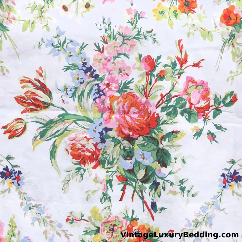 Ralph Lauren Belle Harbor floral swatch in vibrant red, green, and soft blue tones on white background