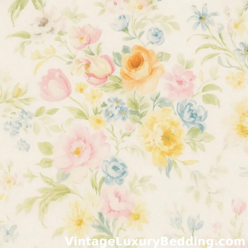 Discontinued Ralph Lauren Abigail bedding swatch with soft watercolor floral pattern in pastel tones