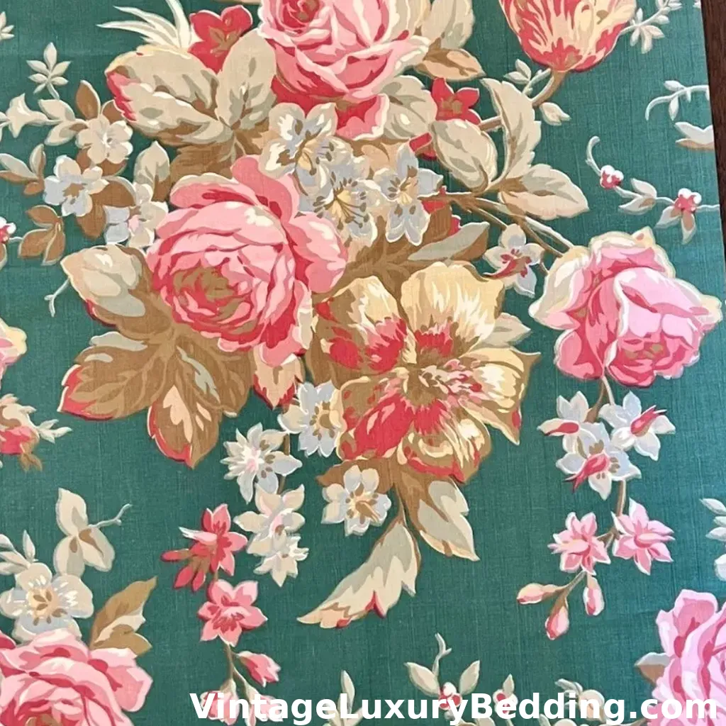 Discontinued Ralph Lauren Adirondack Floral Green swatch with large pink and gold roses on deep green background