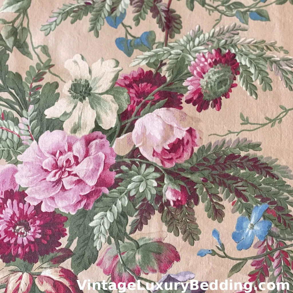 Discontinued Ralph Lauren Adriana Floral swatch with bold peonies and wildflowers in plum and rose tones