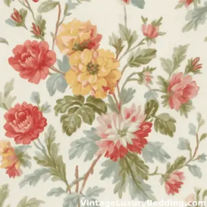 Discontinued Ralph Lauren Wentworth bedding swatch with vivid red and yellow floral pattern