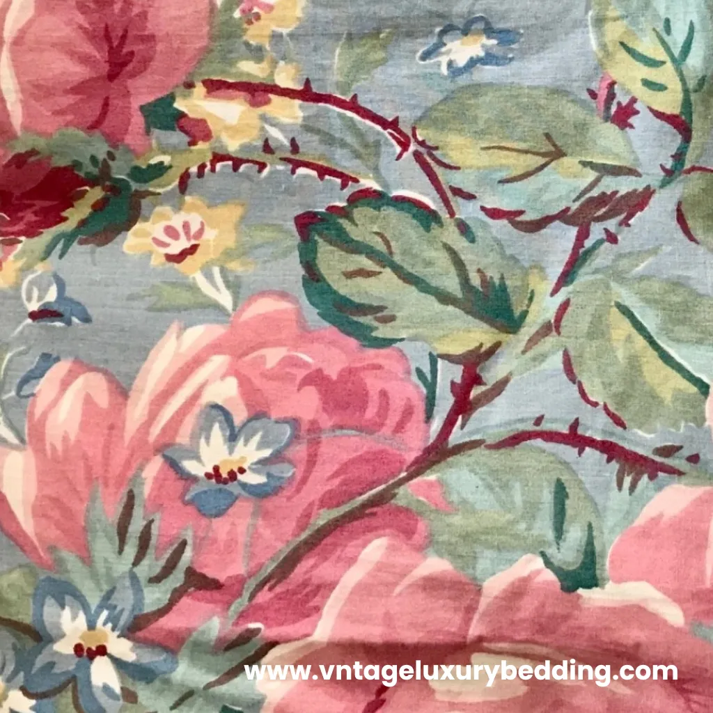 Ralph Lauren Discontinued Garden Rambler floral pattern with pink roses and blue background