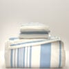 Vintage Ralph Lauren Catalina Island Stripe king duvet cover folded and stacked with matching shams on top