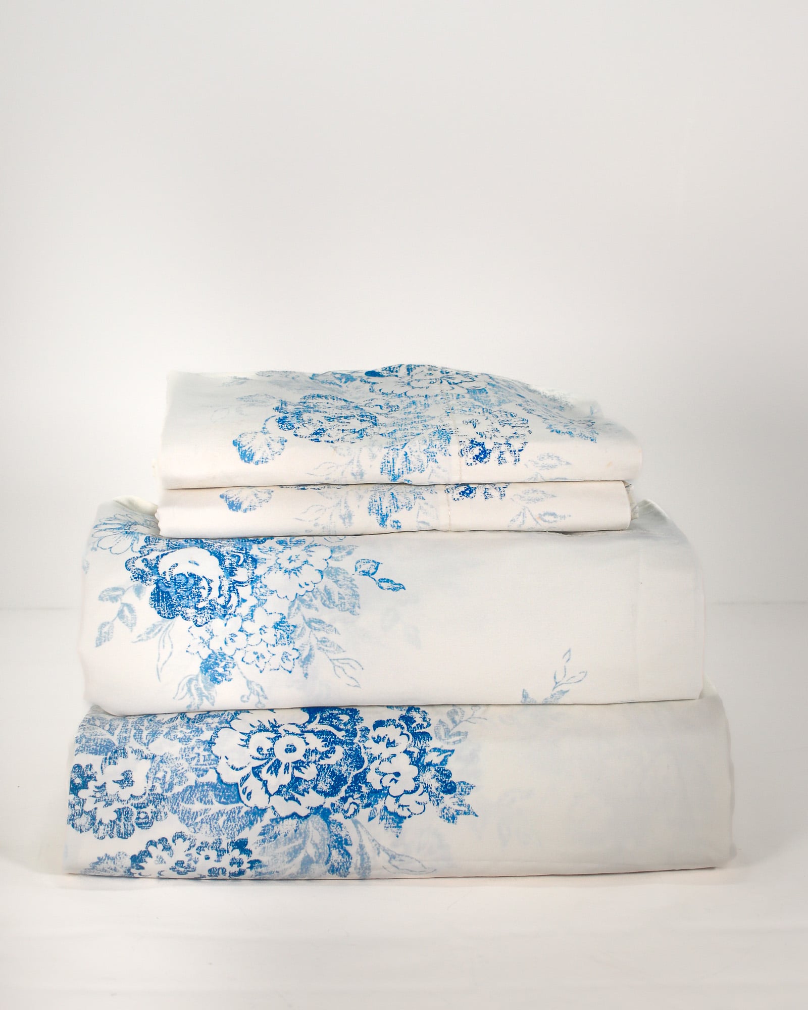Vintage Ralph Lauren Catalina Island Floral king sheet set folded and stacked with original king set packaging
