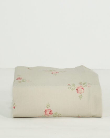 Folded Simply Shabby Chic pillowcase in muted sage green cotton with pink rose ditsy flowers print