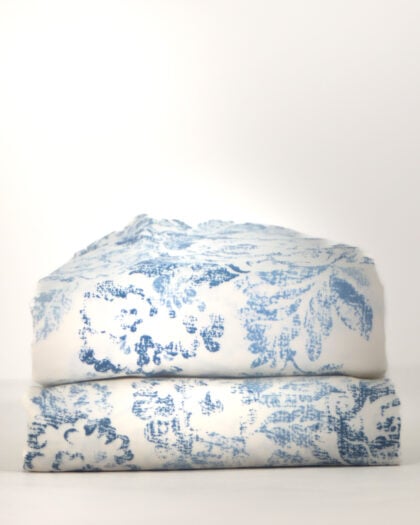 Vintage Ralph Lauren Catalina Island standard pillowcases folded and stacked in blue floral cotton print