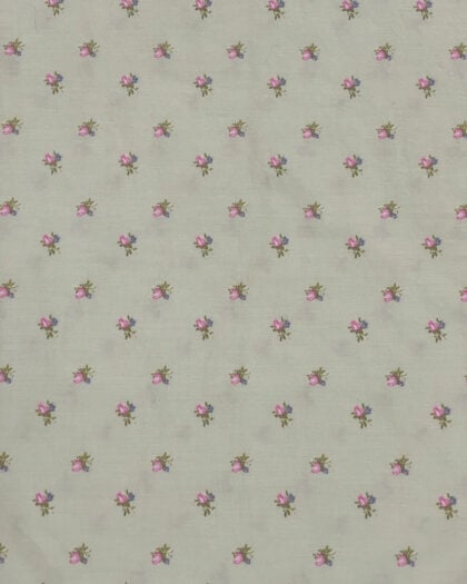 close-up of Simply Shabby Chic sage green pillowcase with tiny pink rosebuds and blue flowers