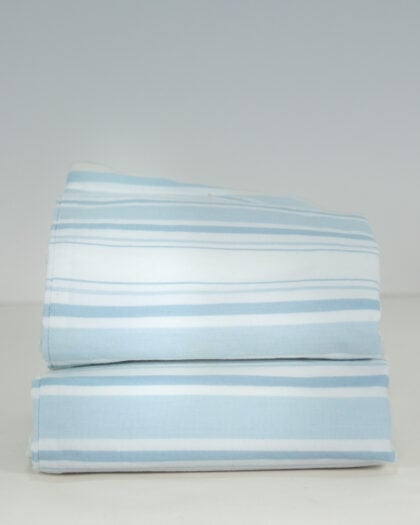 Pair of folded Shabby Chic euro shams in blue and white striped cotton