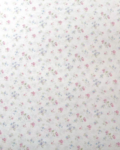Simply Shabby Chic Candy Cane Floral white background wide pattern view with pink and blue rosebuds