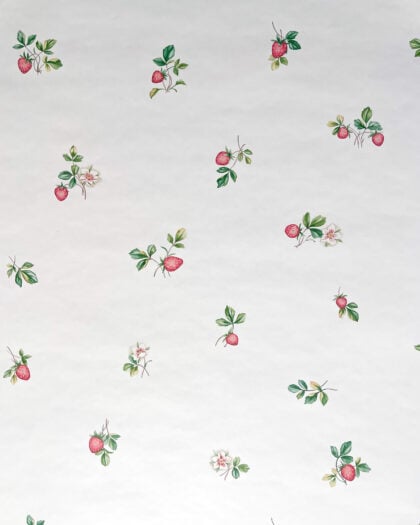 St. James strawberry blossom wallpaper larger cluster with leaves and blossoms detail