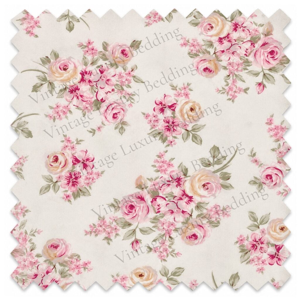 Simply Shabby Chic Blush Beauty Bouquet floral bedding pattern with pink roses and peonies on cream