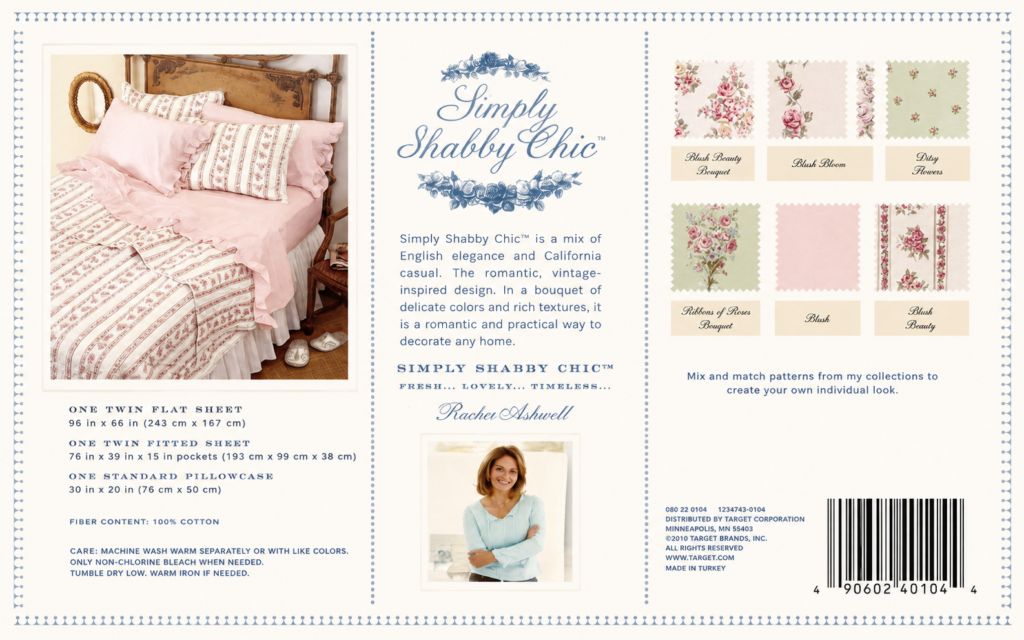 Simply Shabby Chic Blush Beauty Collection original packaging insert showing six coordinating patterns