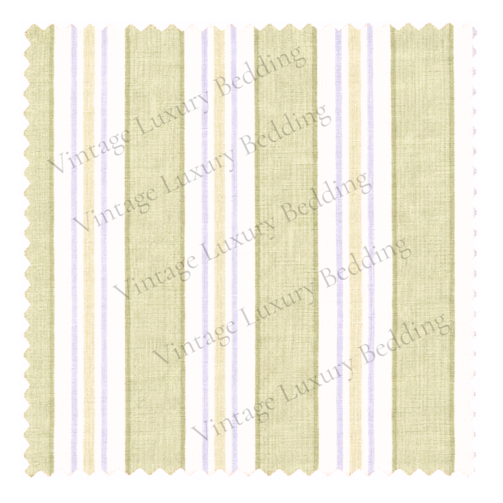 Simply Shabby Chic Sage Blue Stripe bedding fabric swatch with green, blue and white stripes