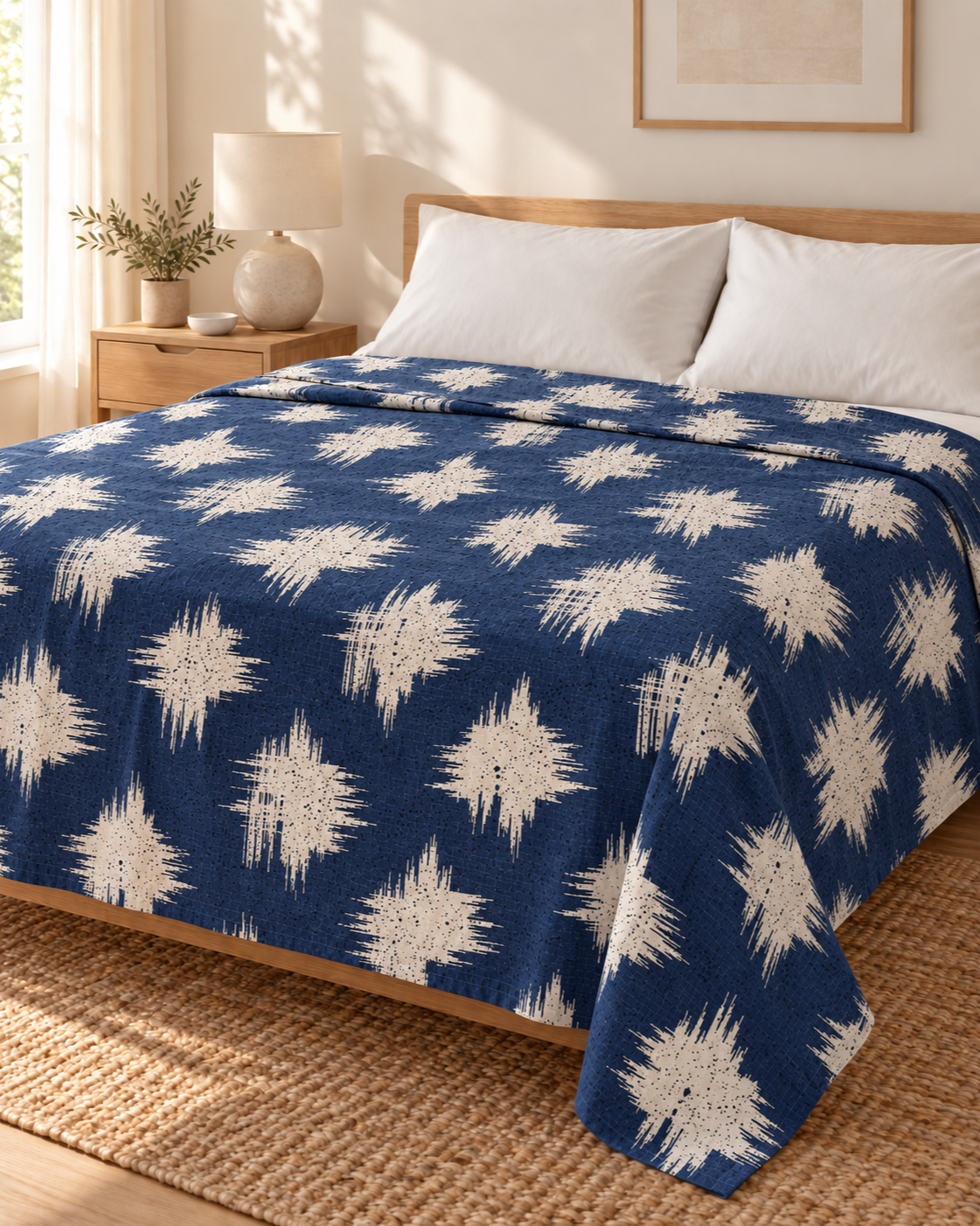 Vintage IKEA ÄNGLATÅRAR Queen Flat Sheet Indigo Blue White 100% Cotton - Image 2