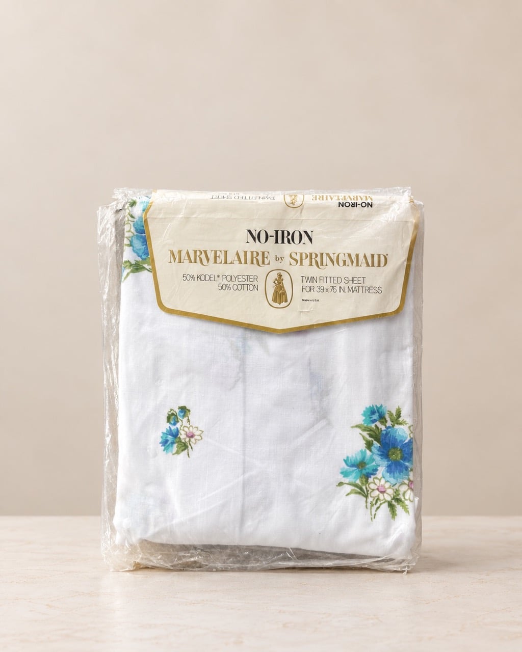 NOS Springmaid Marvelaire Prairie Flowers Blue Floral Twin Fitted Sheet