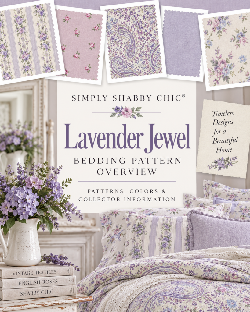 Simply Shabby Chic Lavender Jewel Collection bedding patterns and lavender bedroom display