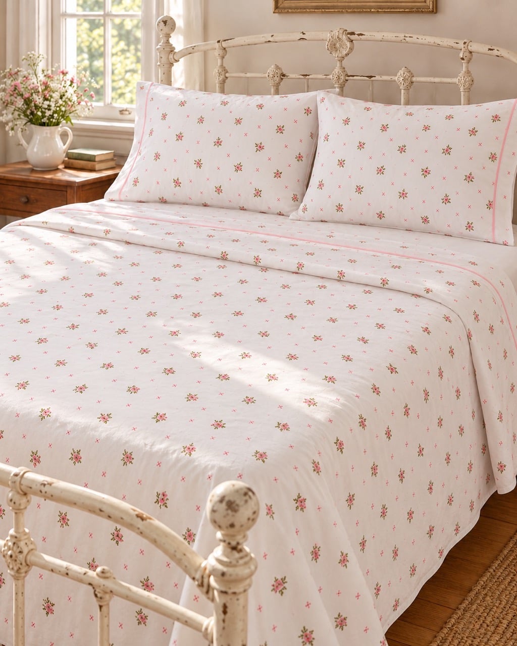 Vintage Springmaid Pink Floral Full Fitted Combed Percale Sheet Unused - Image 2