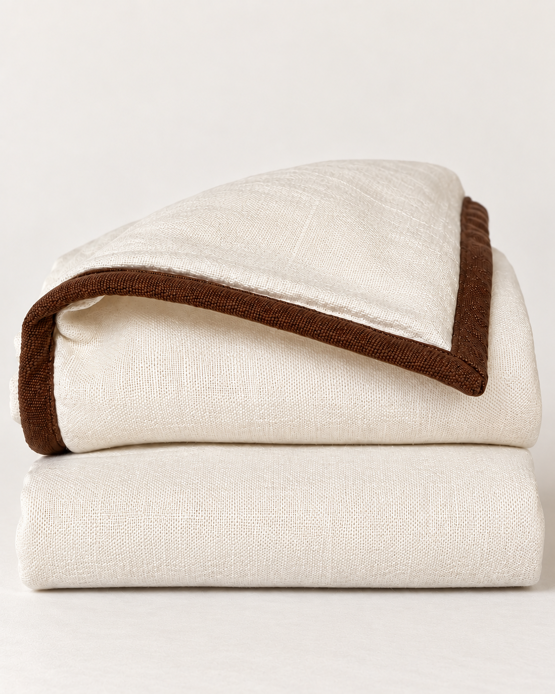 Pair Ralph Lauren 'Bellosguardo' Euro Shams - Cream, Woven Linen, Brown Piping 25 x 25