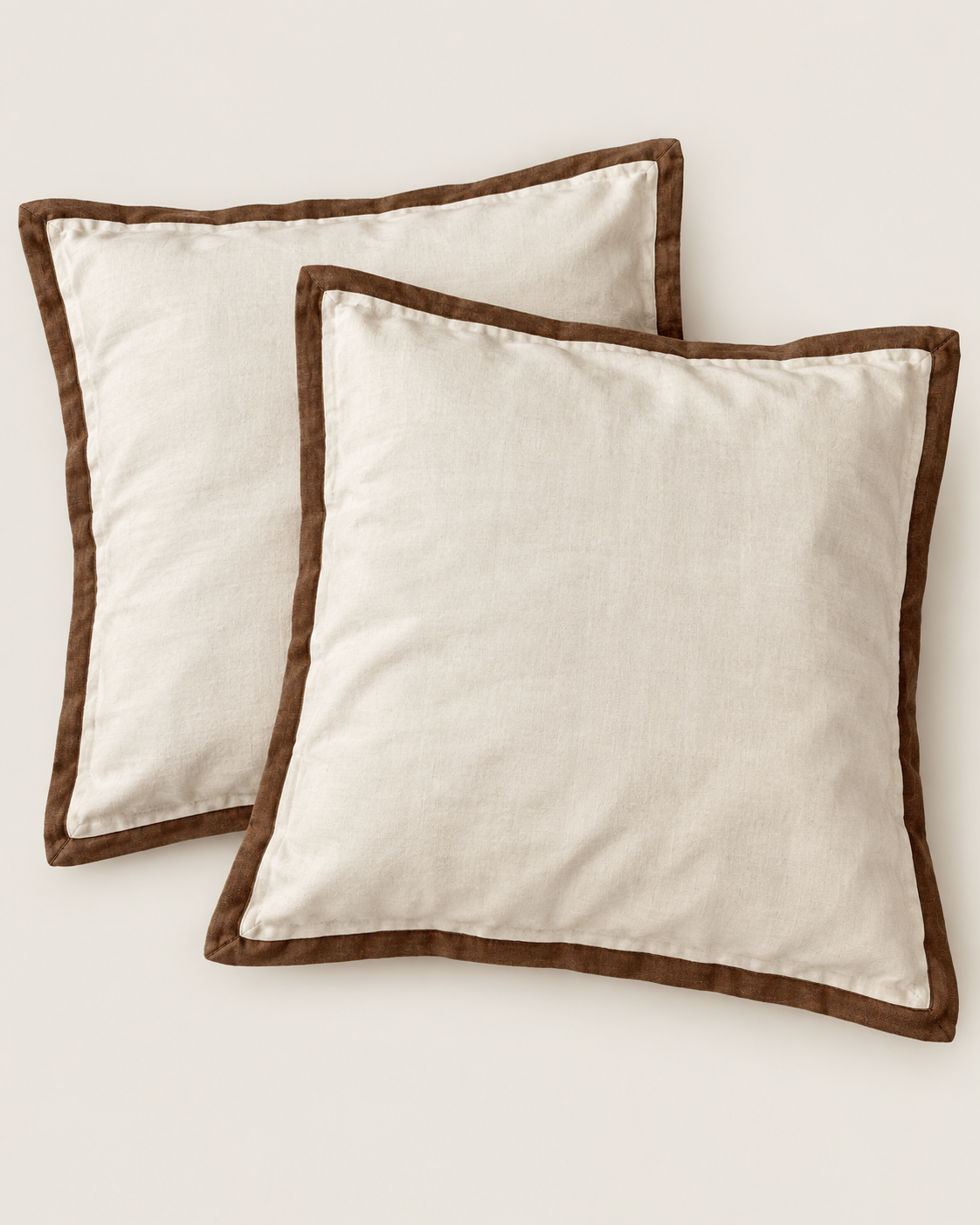 Pair Ralph Lauren 'Bellosguardo' Euro Shams - Cream, Woven Linen, Brown Piping 25 x 25 - Image 3