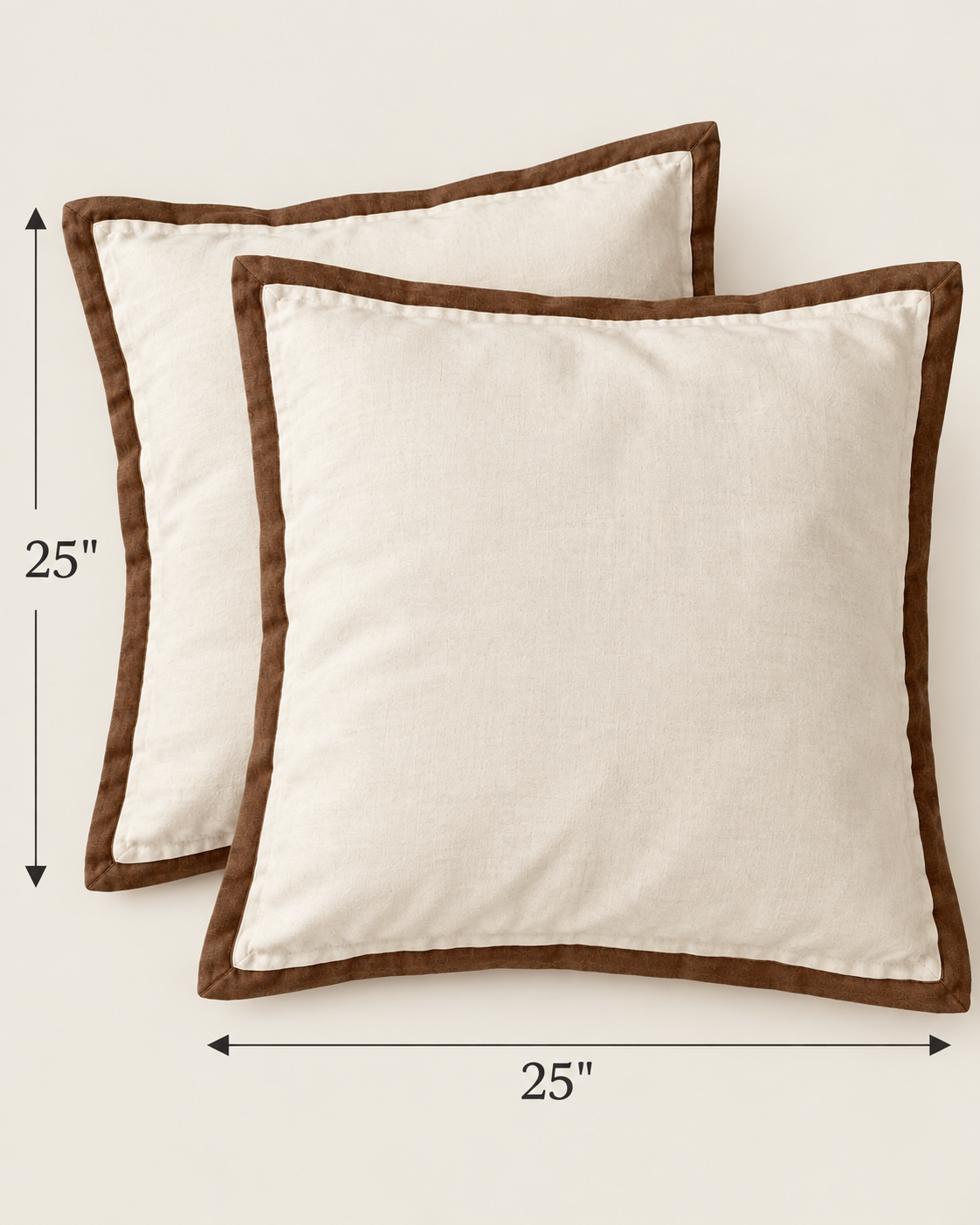 Pair Ralph Lauren 'Bellosguardo' Euro Shams - Cream, Woven Linen, Brown Piping 25 x 25 - Image 4